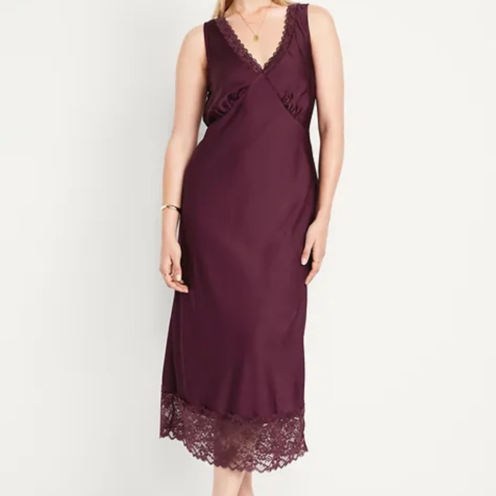 Lace-Trim Satin Midi Dress - Old Navy